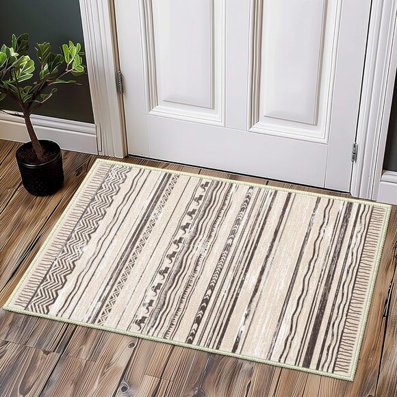 Area Rug 2'x3' Machine Washable Door Mat Bathroom Boho Gray Low Pile Non Slip - Picture 1 of 7